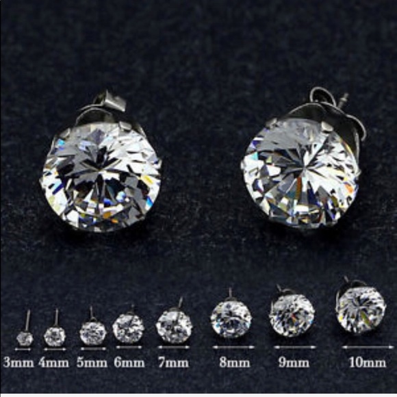 Jewelry - 14k White Gold CZ 8mm Stud Earrings